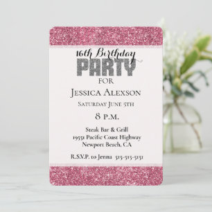 Girly Rosa Glitter Gnistra Birthday Inbjudningar