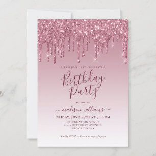 Girly Rosa Glitter Gnistra - födelsedag Inbjudningar