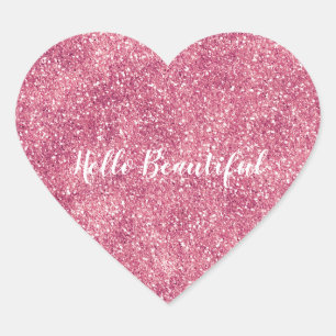 Girly Rosa Glitter Gnistra Hjärtformat Klistermärke