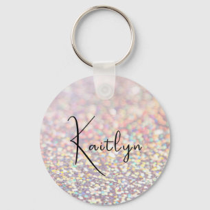 Girly Rosa Glitter Gnistra Personlig Namn Nyckelring