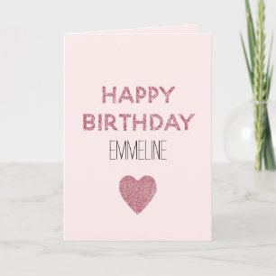 Girly Rosa Glitter Grattis på födelsedagen Heart Kort