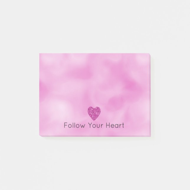 Girly Rosa Glitter Heart Post-it Block (Framsida)
