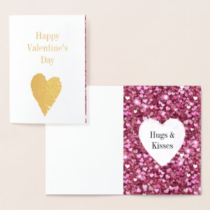 Girly Rosa Glitter Hearts Hugs Folierat Kort
