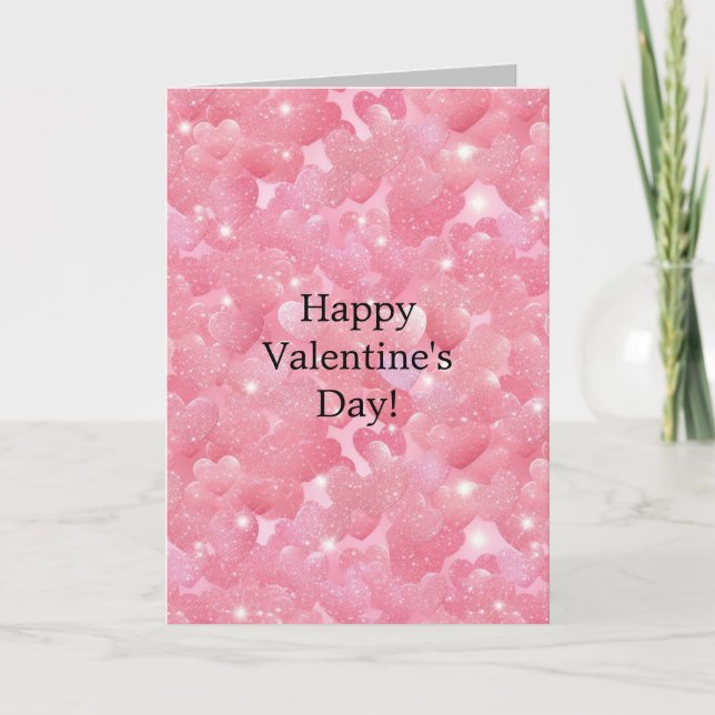 Girly Rosa Glitter Hearts Kort (Framsida)