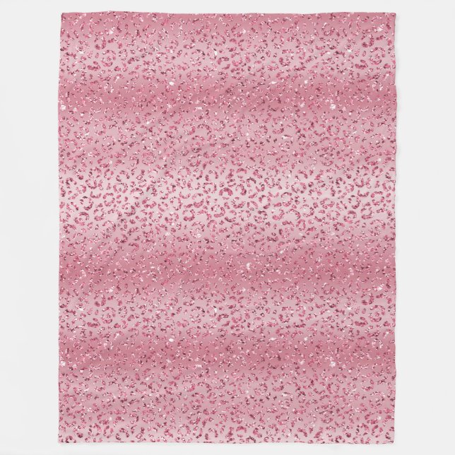 Girly Rosa Glitter Leopard Ombre Fleecefilt (Framsidan)