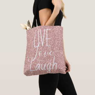 Girly Rosa Glitter Live Kärlek Laugh Motivational Tygkasse