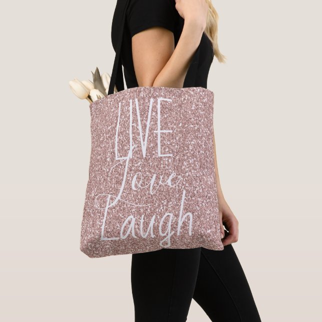 Girly Rosa Glitter Live Kärlek Laugh Motivational Tygkasse (Närbild)