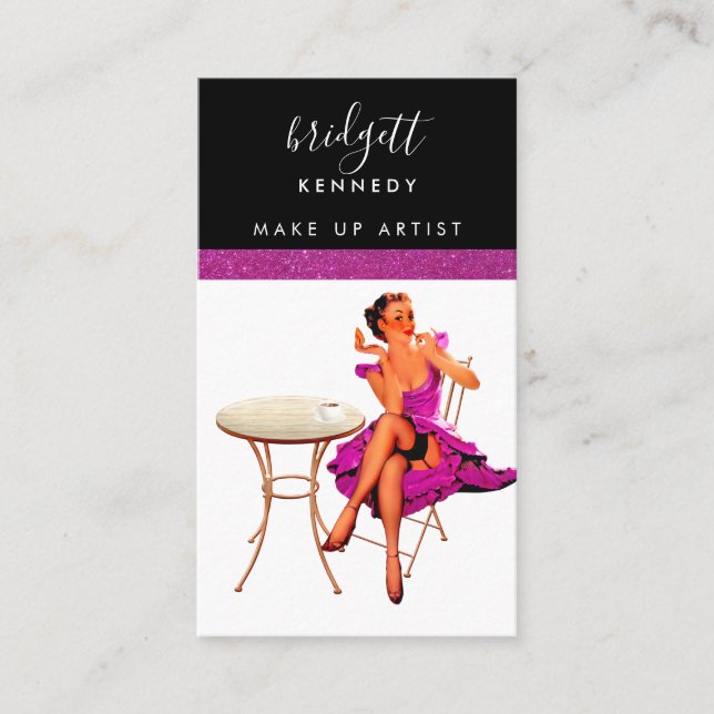 Girly Rosa Glitter Makeup Artist Hair Salon Visitkort (Framsida)