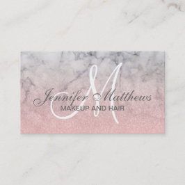 Girly  Rosa Glitter Marble Monogram Makeup Visitkort