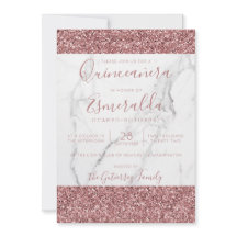 Girly Rosa Glitter Marble Quinceanera Photo