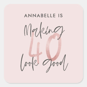 Girly rosa glitter modern snyggt 40-årsdag fyrkantigt klistermärke