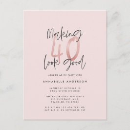 Girly rosa glitter modern snyggt 40-årsdag vykort