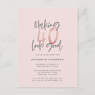 Girly rosa glitter modern snyggt 40-årsdag vykort
