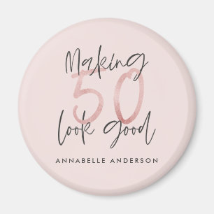 Girly rosa glitter modern snyggt 50 år magnet