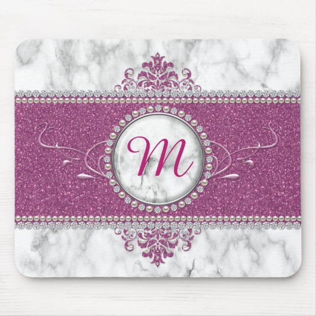 Girly Rosa Glitter Monogram Musmatta (Framsidan)