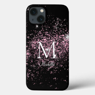 Girly Rosa Glitter Monogram Namn