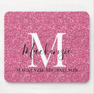 Girly Rosa Glitter Monogram Namn Musmatta