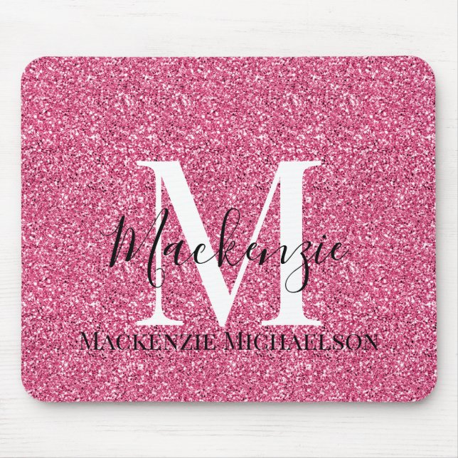 Girly Rosa Glitter Monogram Namn Musmatta (Framsidan)