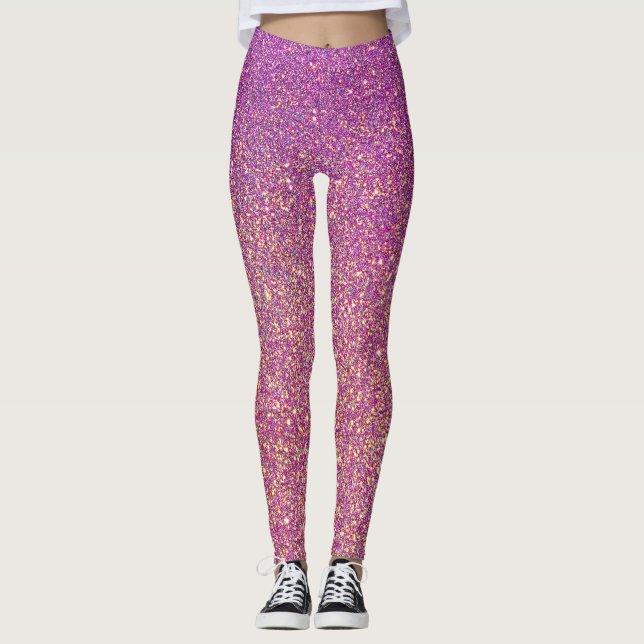 Girly Rosa Glitter Mönster Leggings (Framsida)