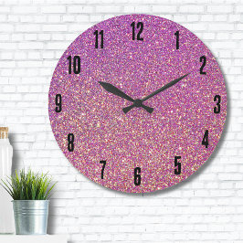 Girly Rosa Glitter Mönster Stor Klocka