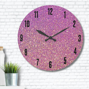 Girly Rosa Glitter Mönster Stor Klocka