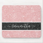Girly Rosa Glitter Mousepad Musmatta<br><div class="desc">En elegant rosa glitter-musknapp med svart glitter rand. Anpassa den med ditt namn,  Designad för dig av Blackberry Boulevard.</div>