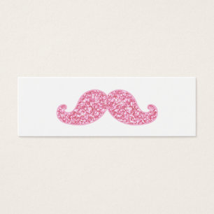 GIRLY ROSA GLITTER MUSTACHE TRYCKT LITET VISITKORT