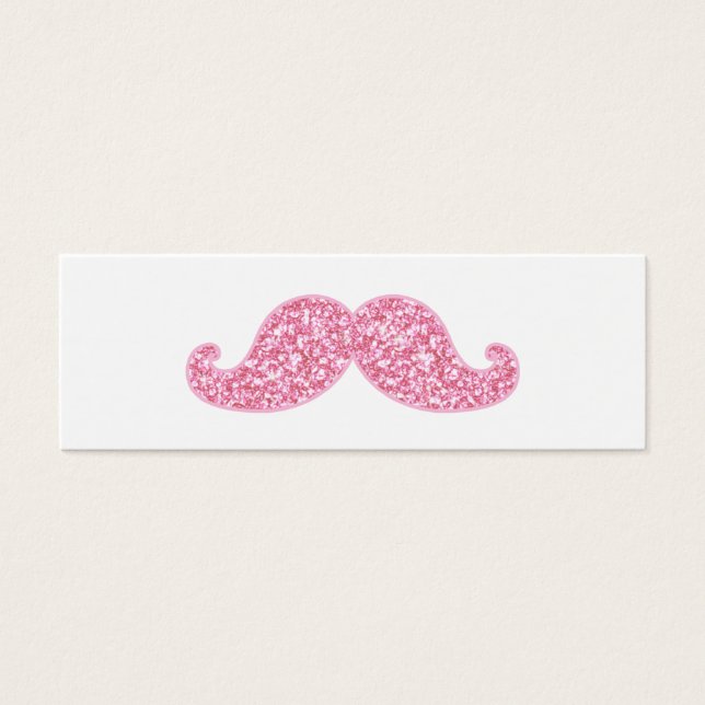 GIRLY ROSA GLITTER MUSTACHE TRYCKT LITET VISITKORT (Framsidan)