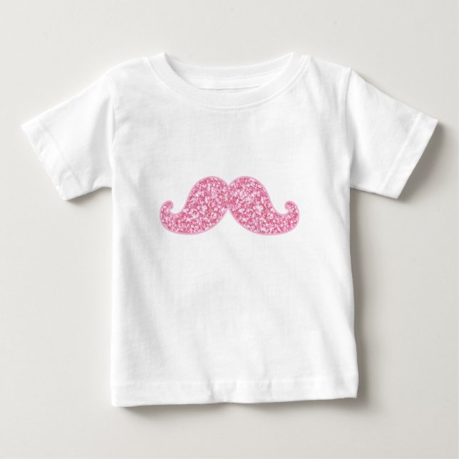 GIRLY ROSA GLITTER MUSTACHE TRYCKT TRÖJA (Framsida)