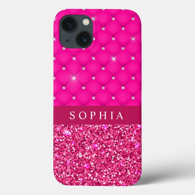 Girly Rosa Glitter och Diamonds Personlig (Baksida)