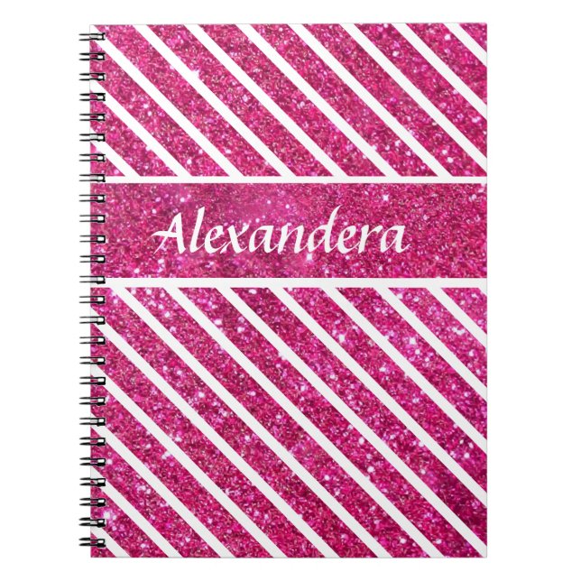 Girly Rosa Glitter och White Script Modern Glam Anteckningsbok (Framsidan)