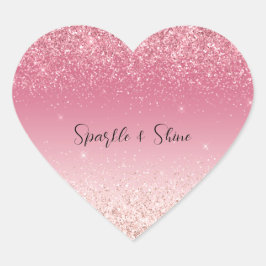 Girly Rosa Glitter Ombre Gnistra Hjärtformat Klistermärke