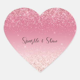 Girly Rosa Glitter Ombre Gnistra Hjärtformat Klistermärke