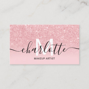 Girly rosa glitter ombre sparkles namn makeup logo visitkort