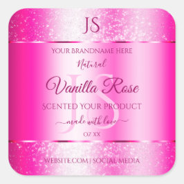 Girly Rosa Glitter Stars produktetiketter Monogram Fyrkantigt Klistermärke