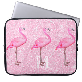 Girly Rosa Glitter Tropical Flamingos Mönster Laptop Fodral