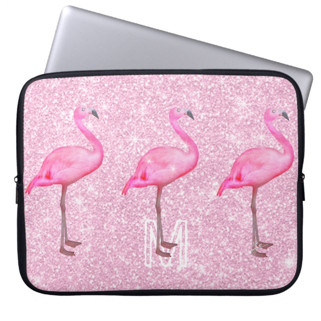 Girly Rosa Glitter Tropical Flamingos Mönster Laptop Fodral (Framsidan)