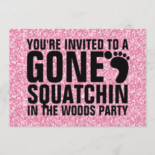 GIRLY ROSA GLITTER tryckt BORTA SQUATCHIN PARTY Inbjudningar