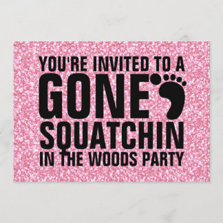 GIRLY ROSA GLITTER tryckt BORTA SQUATCHIN PARTY Inbjudningar