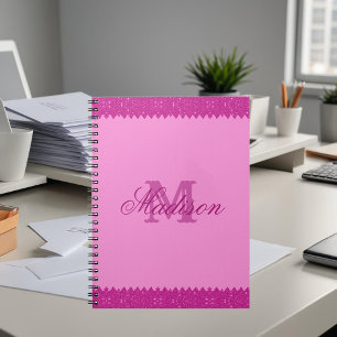 Girly rosa glitter zigzag, monogram anteckningsbok