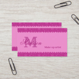 Girly rosa glitter zigzag, monogram visitkort