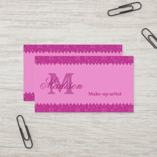 Girly rosa glitter zigzag, monogram visitkort