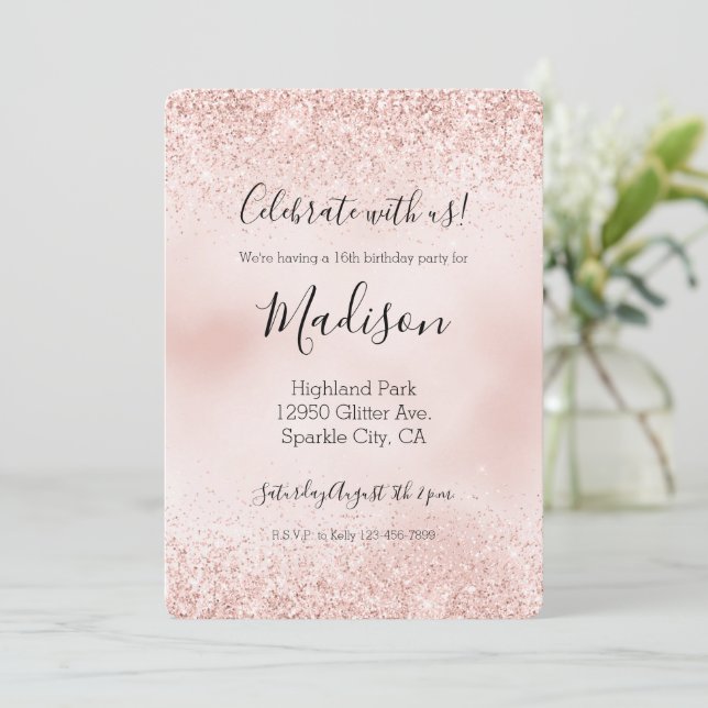 Girly  Rosa Glitz Glitter Gnistra-inbjudan Inbjudningar (Stående Fram)