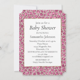 Girly Rosa Glitzy Glam Glitter Leopard Baby Shower Inbjudningar