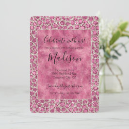 Girly Rosa Glitzy Glam Glitter Leoprint Inbjudningar