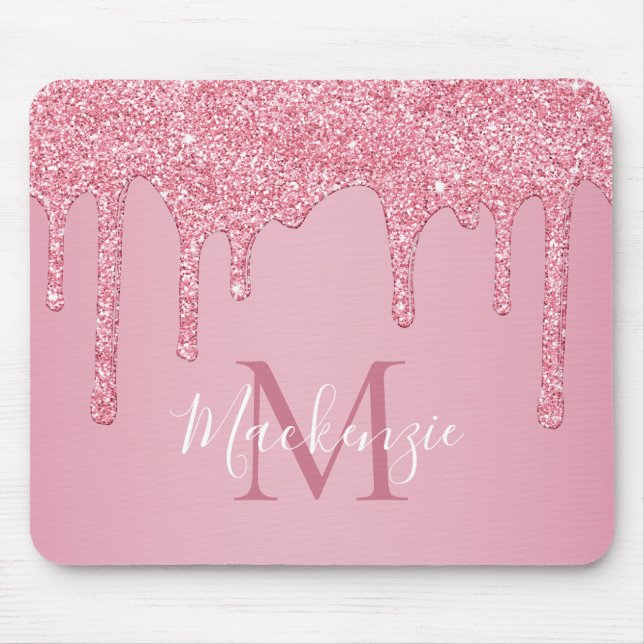 Girly Rosa Gnistra Glitter Drives Monogram Musmatta (Framsidan)