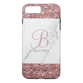 Girly Rosa Gnistra Glitter Marble Monogram
