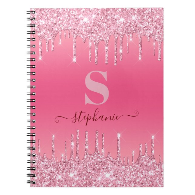 Girly Rosa Gnistra Glitter Monogram Anteckningsbok (Framsidan)