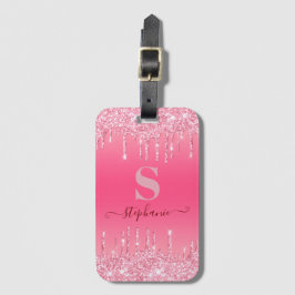Girly Rosa Gnistra Glitter Monogram Bagagebricka