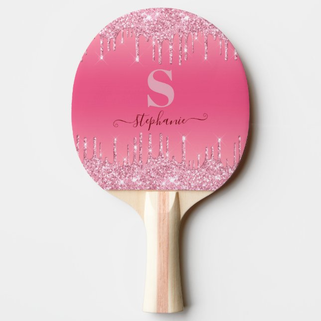 Girly Rosa Gnistra Glitter Monogram Ping Pong Padd Pingisracket (Baksidan)